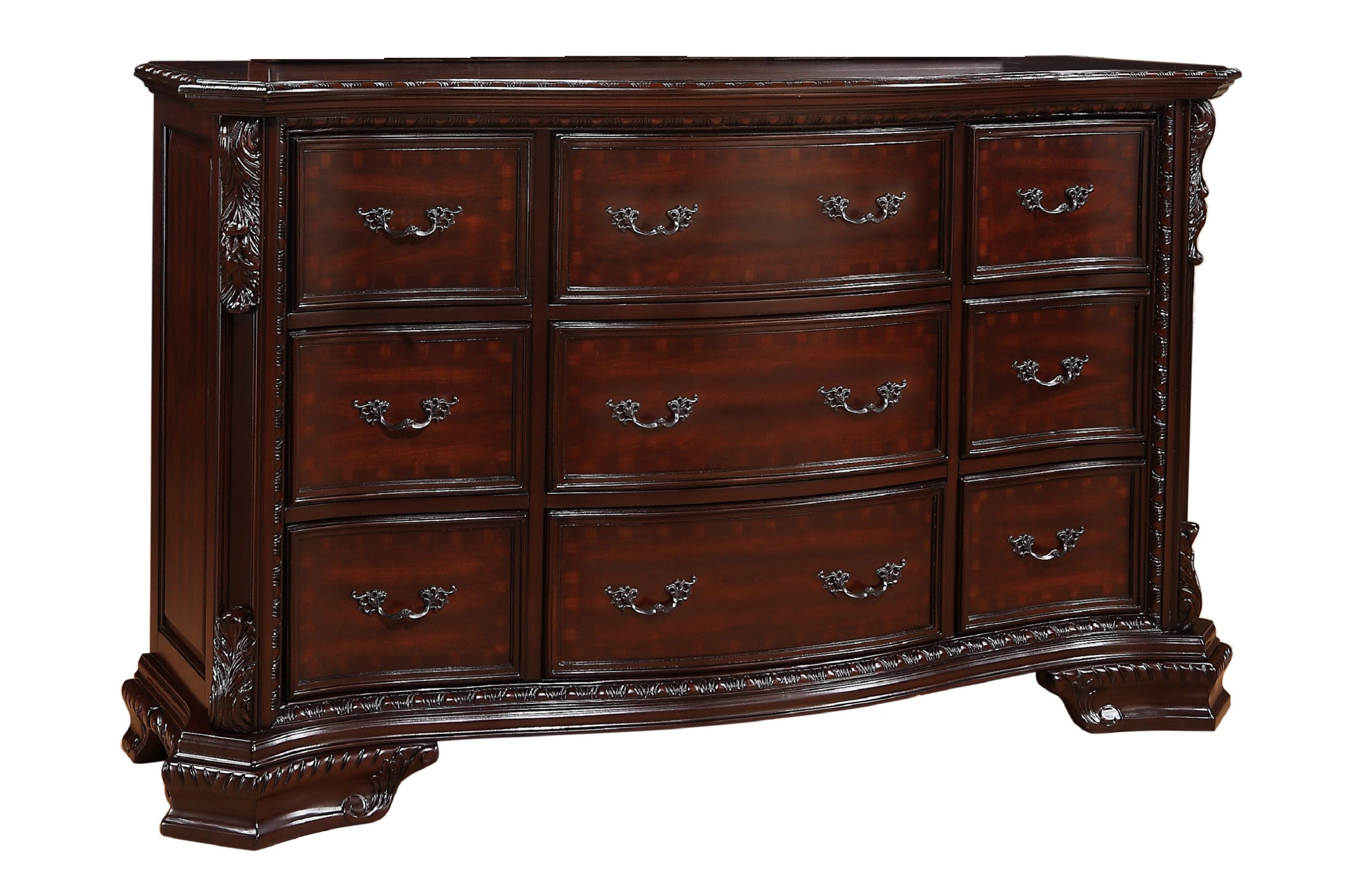 Elegant Dark Cherry Solid Wood 9-Drawer Dresser