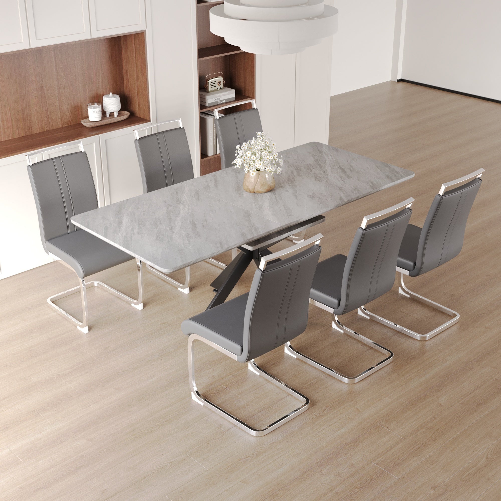 62" Extendable Dining Table Set for 6-8 People