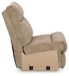 Sand armless chair with padded backrest and cushioned seat