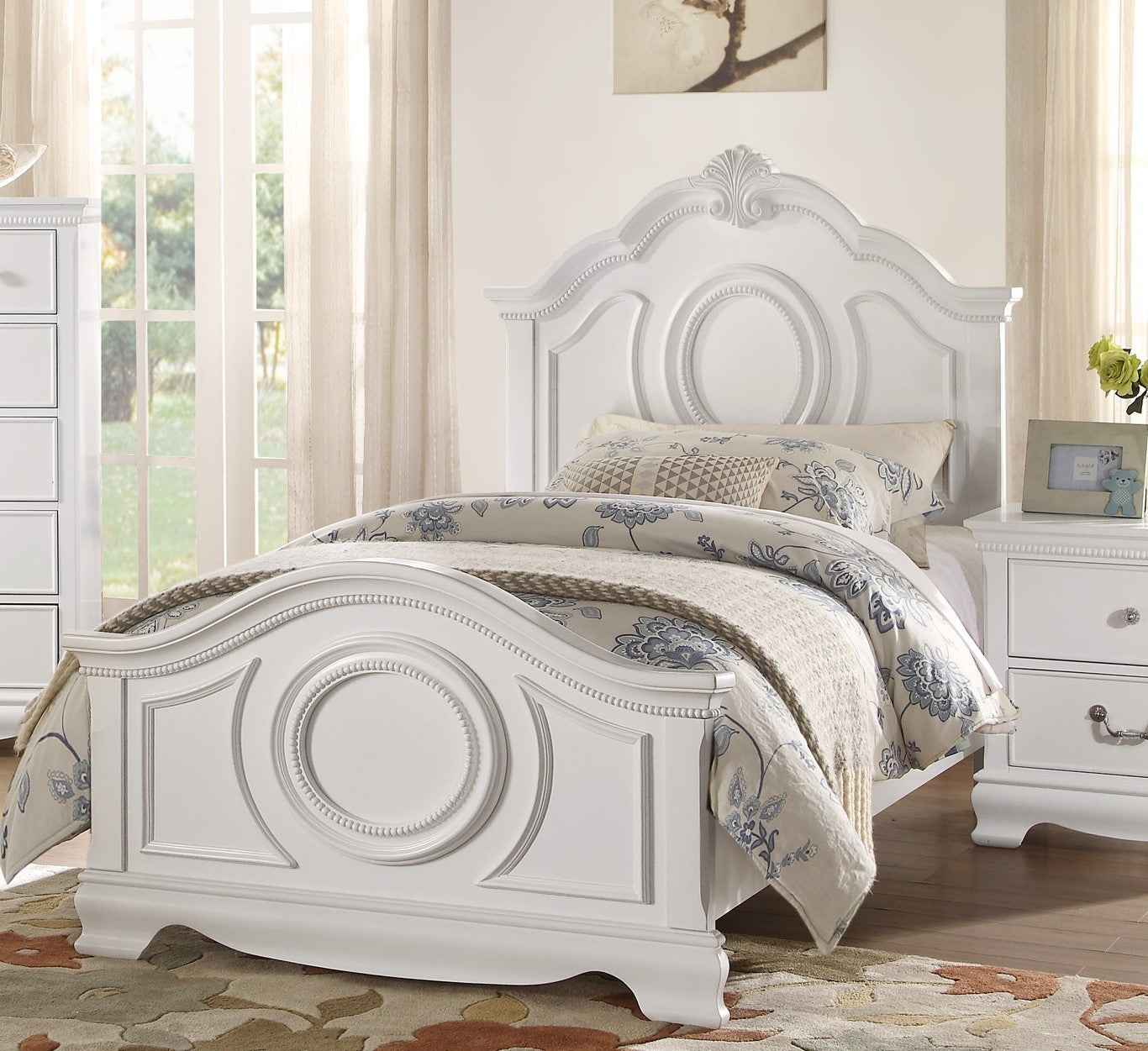 Classic White Full Panel Bed - Traditional Wooden Bedroom Furniture