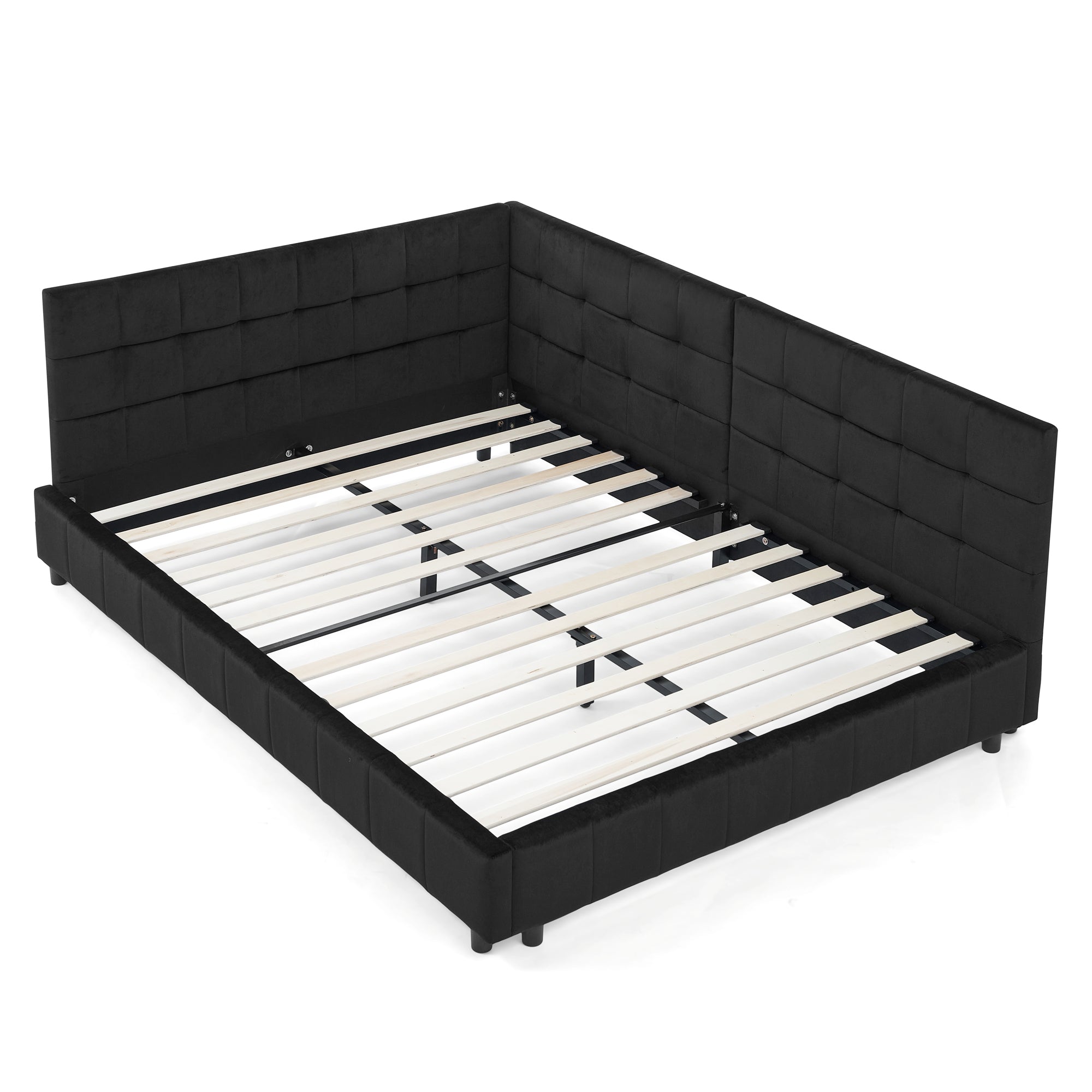 Mid-Century Full Upholstered Tufted Velvet Bed Frame Black