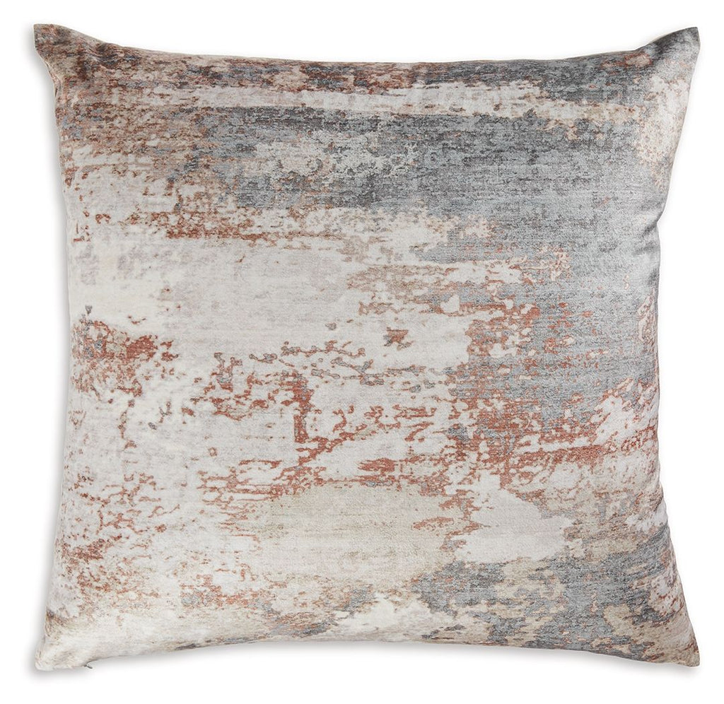 Gray and rust distressed square decorative pillow