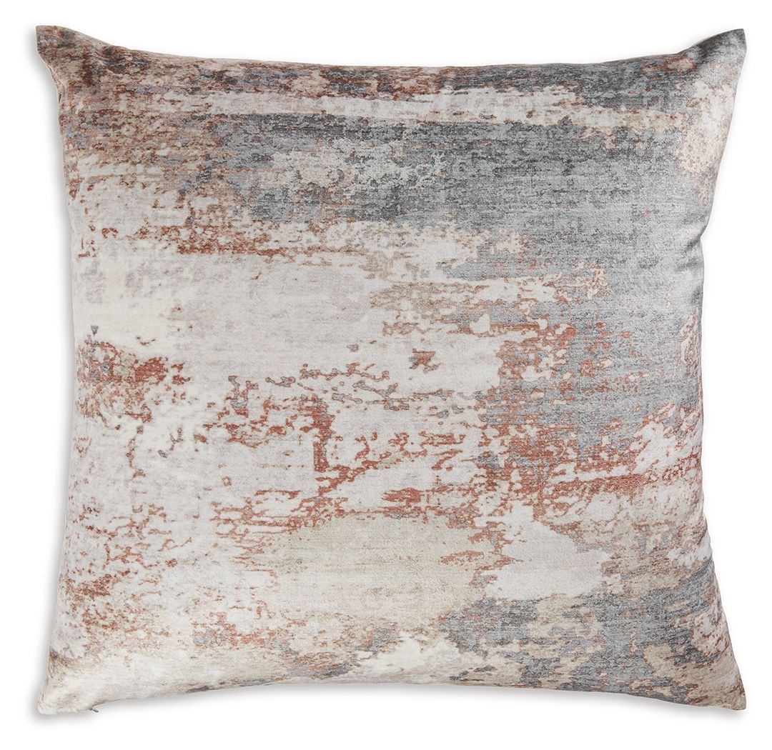 Gray and rust distressed square decorative pillow