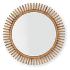 Accent mirror with round wood frame and radial slat border, reflective glass