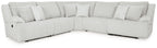 Light gray reclining sectional sofa with cushioned arms and back pillows