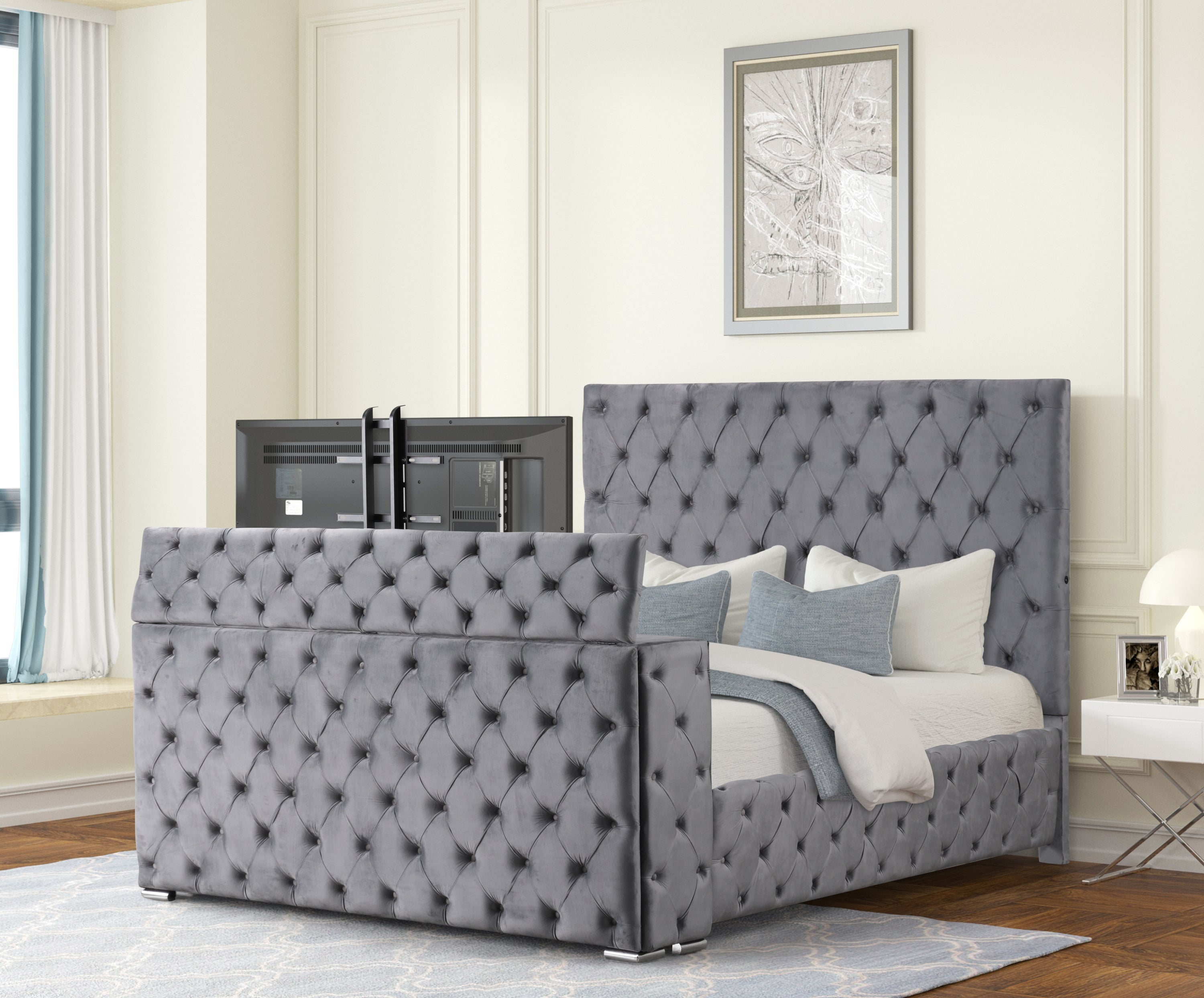 Encore Modern Gray Tufted Upholstered Wood Queen Bed