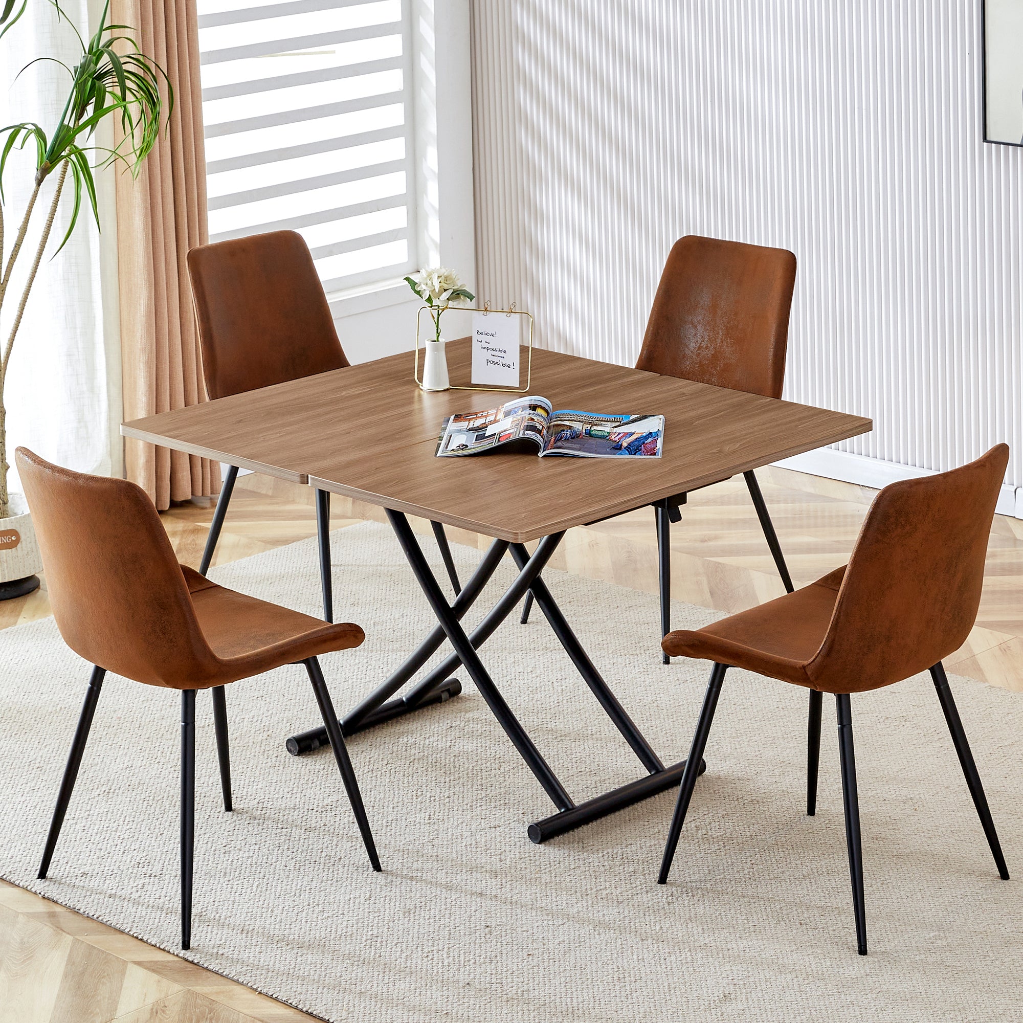 Modern Lift-Top Table & 4 Chairs Set - LT-10055