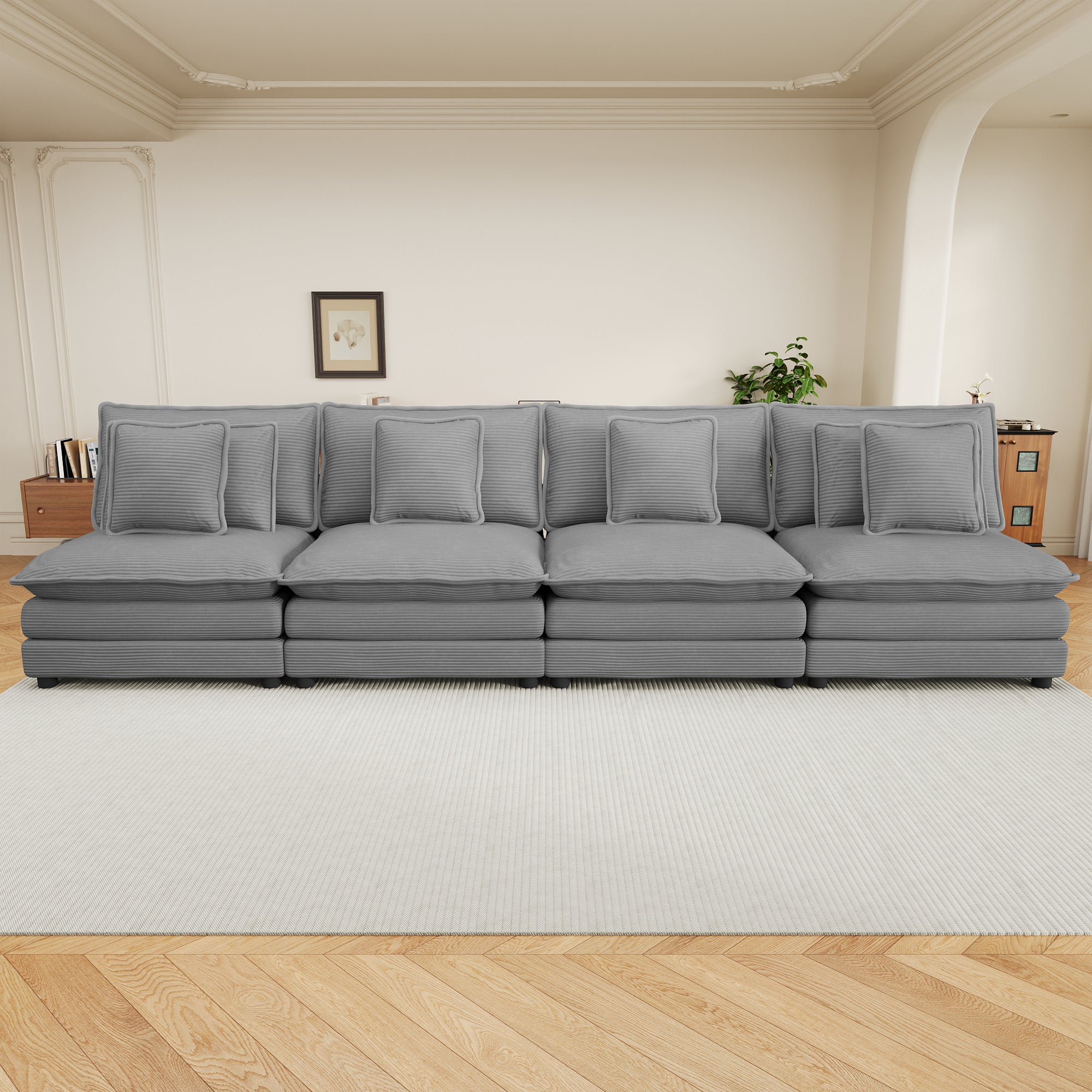 141.6' Modern Modular Corduroy Sofa Couch Dark Grey