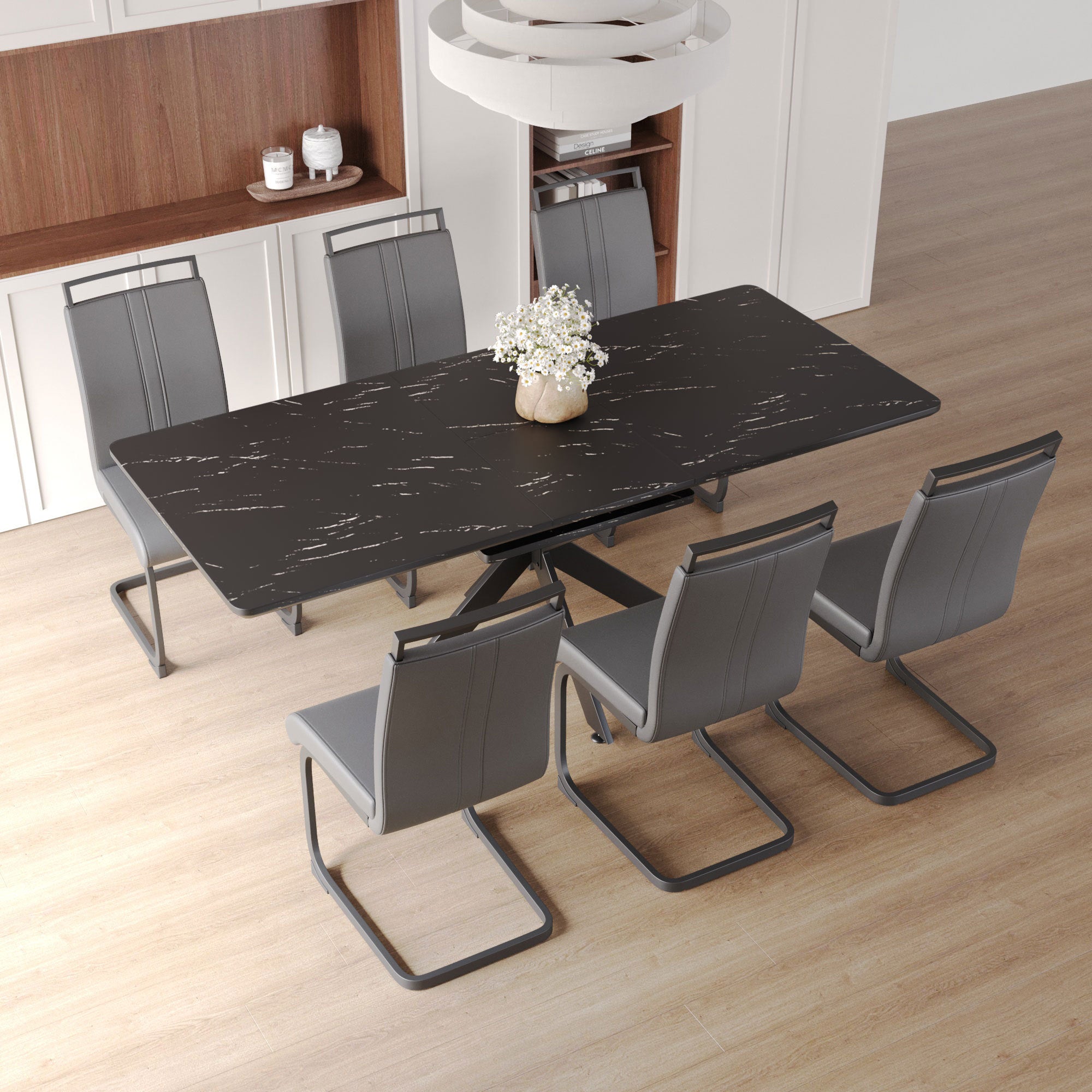 62" Extendable Dining Table Set for 6-8 People