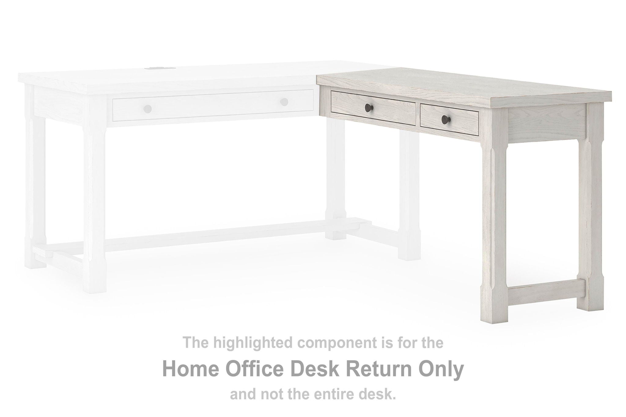 Antique white home office desk return with 2 drawer fronts