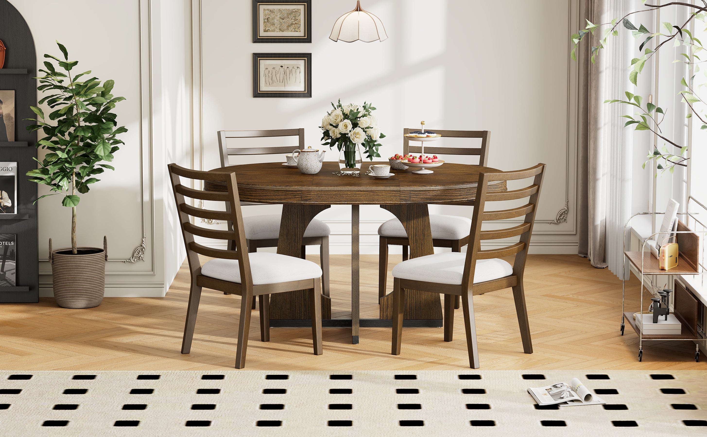 5-Pc Retro Rustic Dining Set (Walnut)