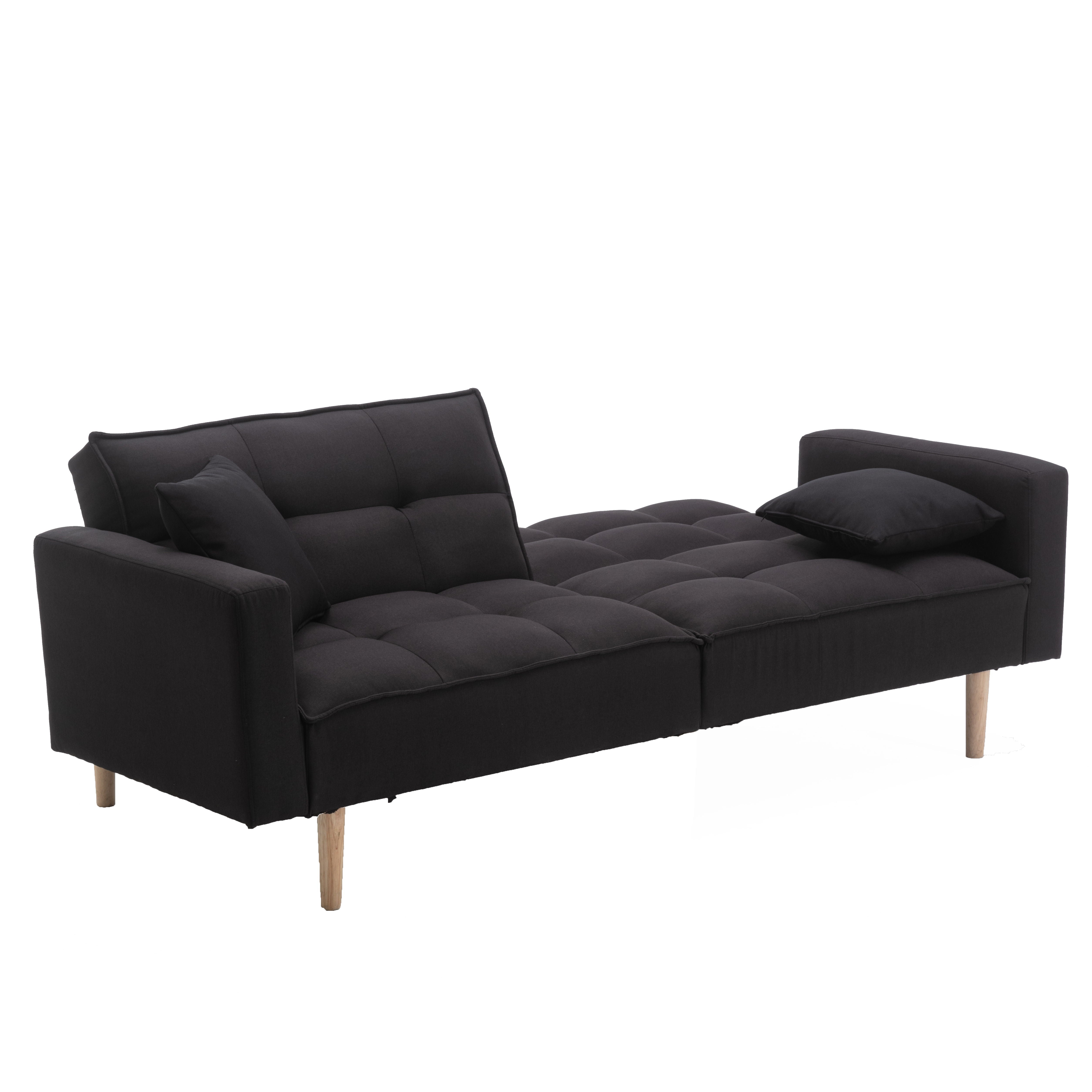 Dongheng Convertible Futon Sofa Bed For Living Room, Linen Sofa With Solid Wooden Legs, Black