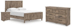 Rusticott panel bed with light brown wood posts and two side drawers