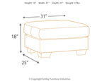 Ottoman dimensions diagram: 31in W, 18in H, 25in D.