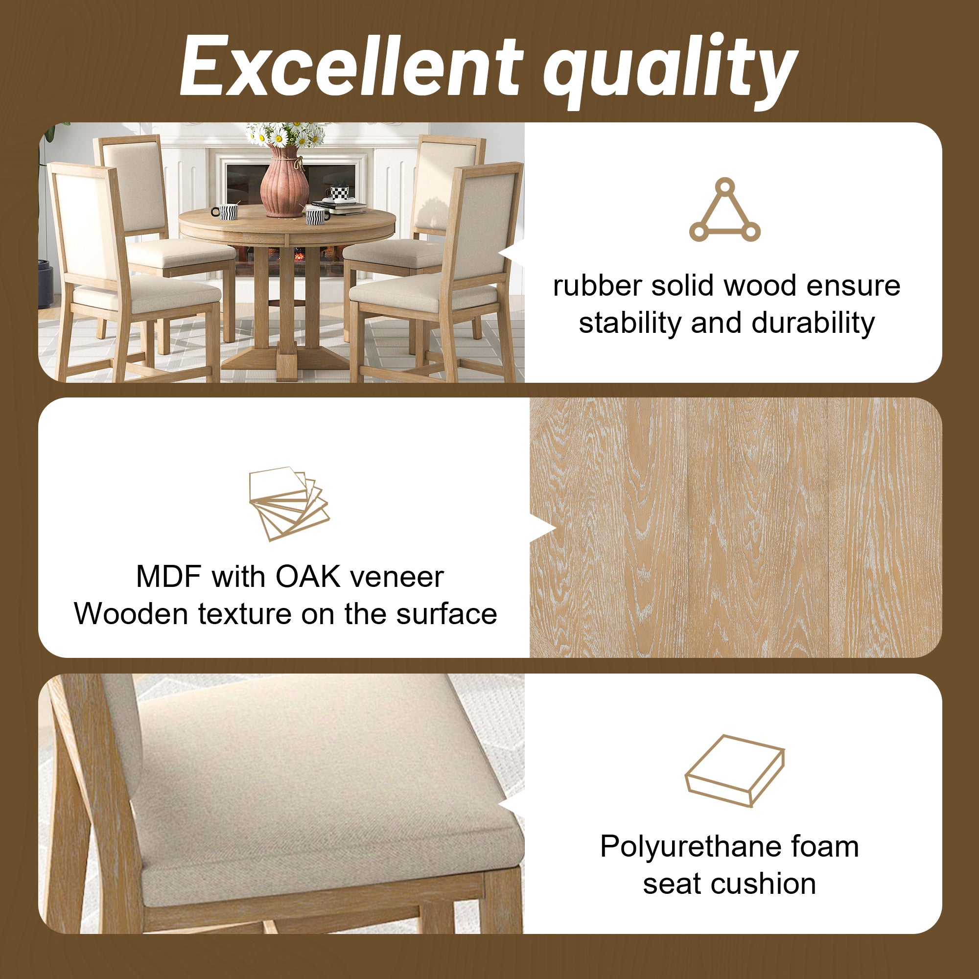 5-Piece Round Dining Set w/ 4 Chairs