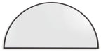 Half-moon accent mirror with black frame, arched top edge.