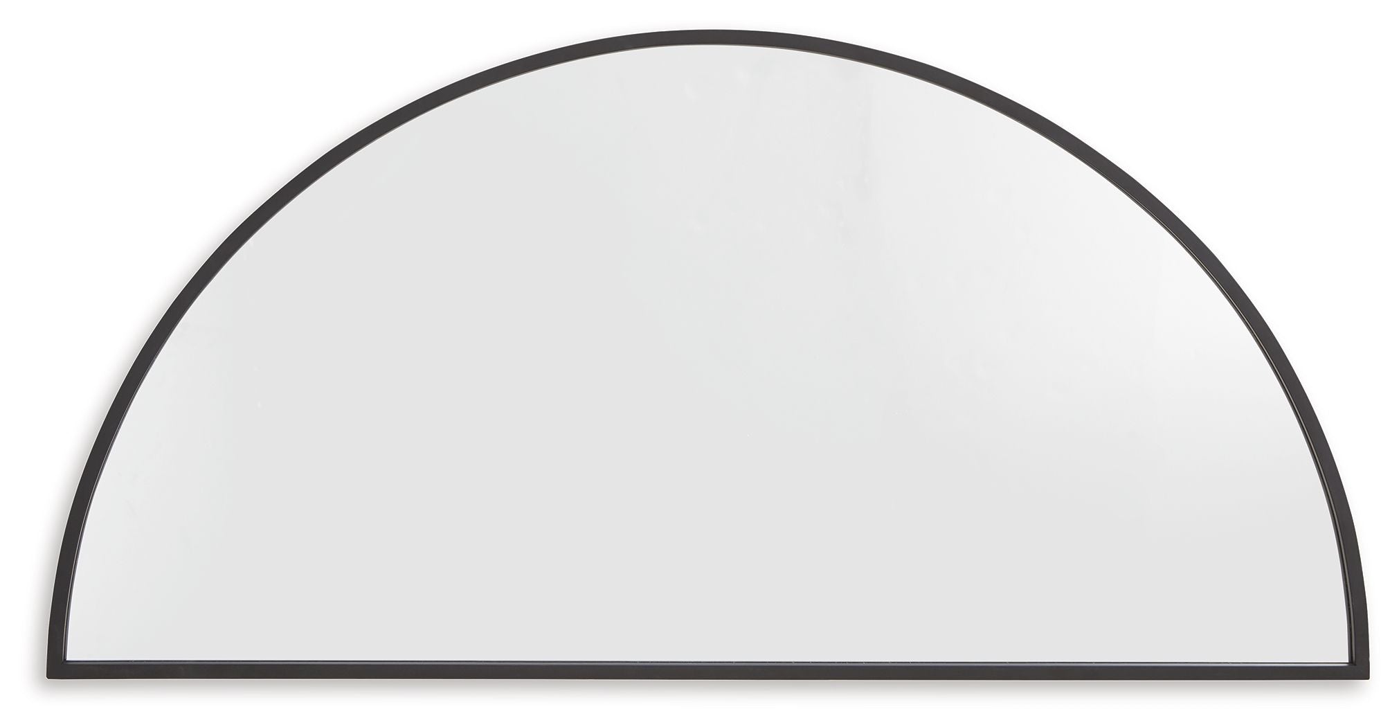 Half-moon accent mirror with black frame, arched top edge.
