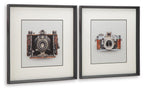 Set of 2 framed vintage camera prints, angled view with black and brown details.