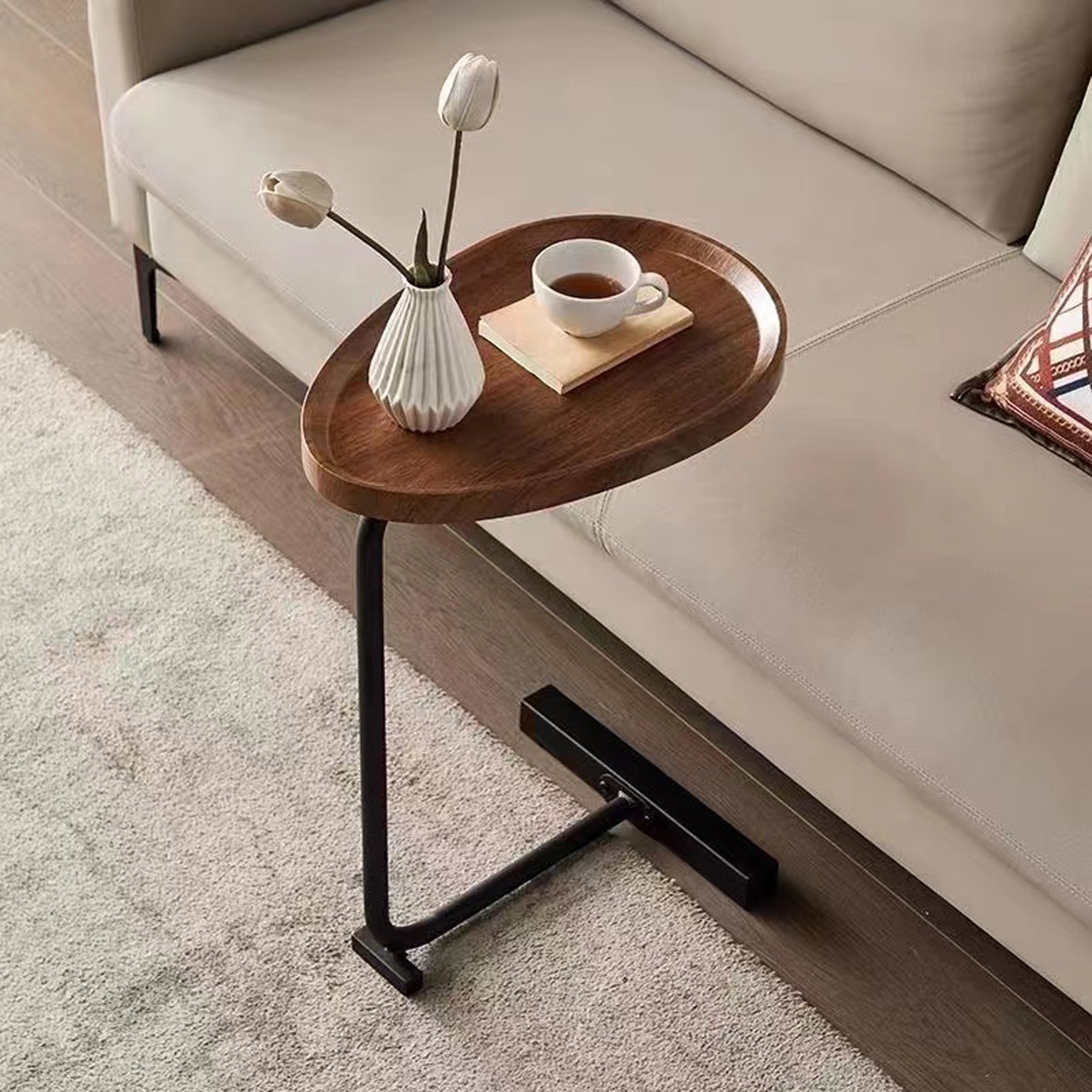 2-Piece Brown C-Shaped Side Table | Small Sofa Table for Small Spaces | Living Room, Bedroom | Stylish & Functional