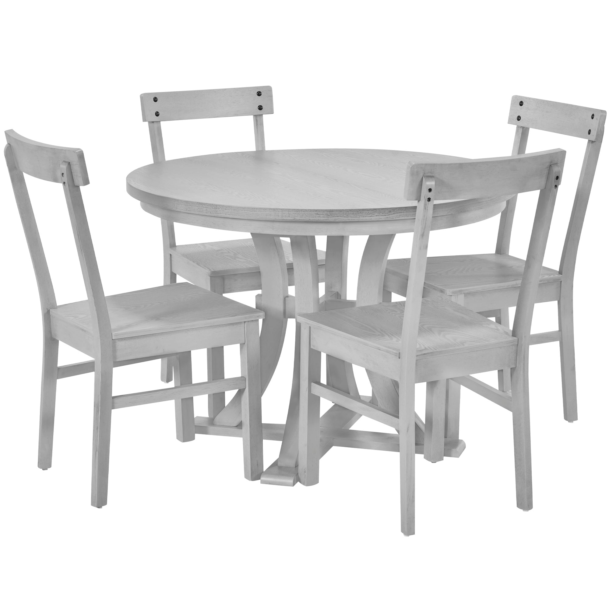 5-Piece Rustic Round Dining Set - Gray