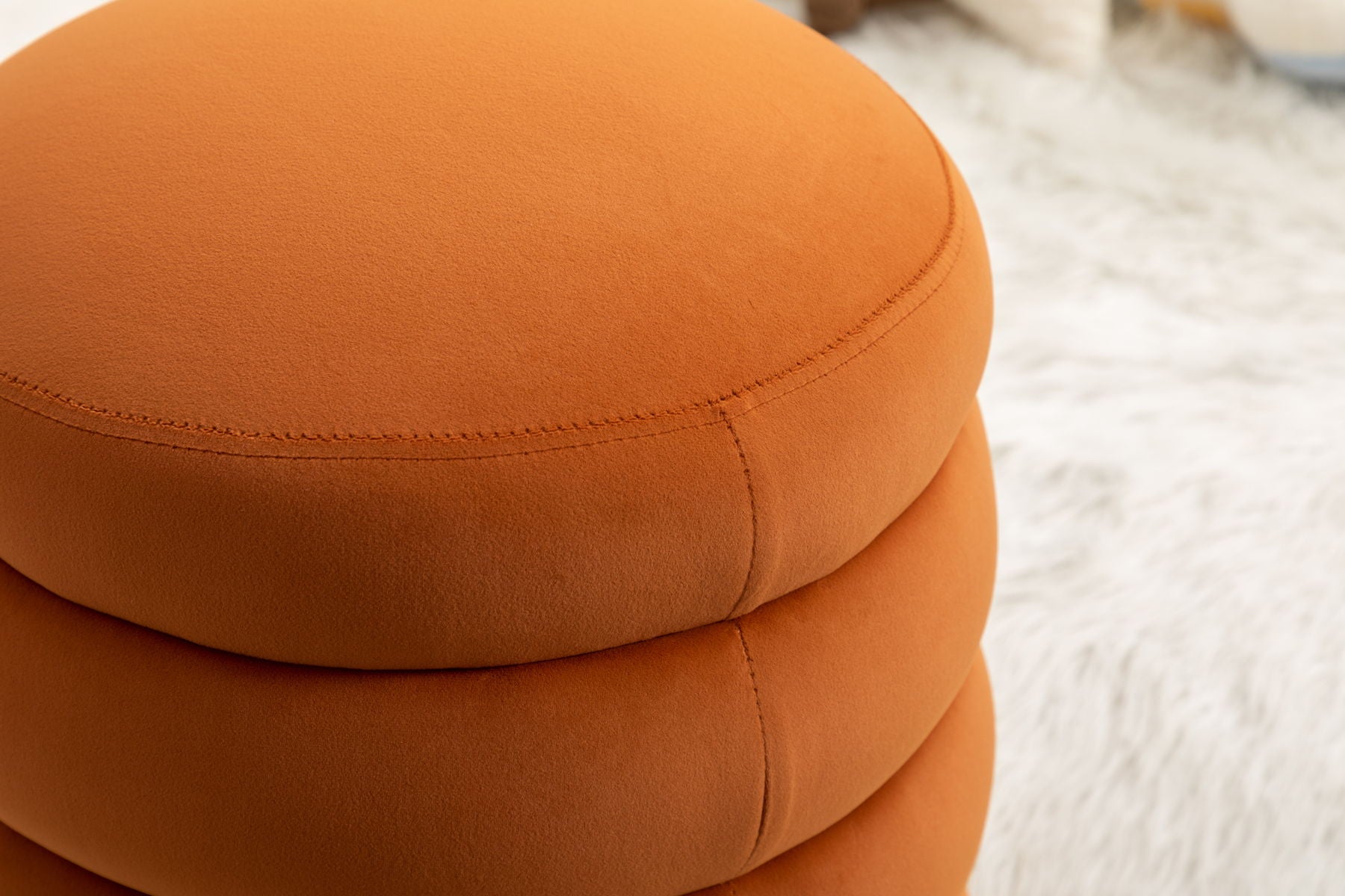 Soft Velvet Round Ottoman Footrest Stool, Orange