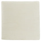 Beige square ottoman with ribbed fabric sides and flat padded top