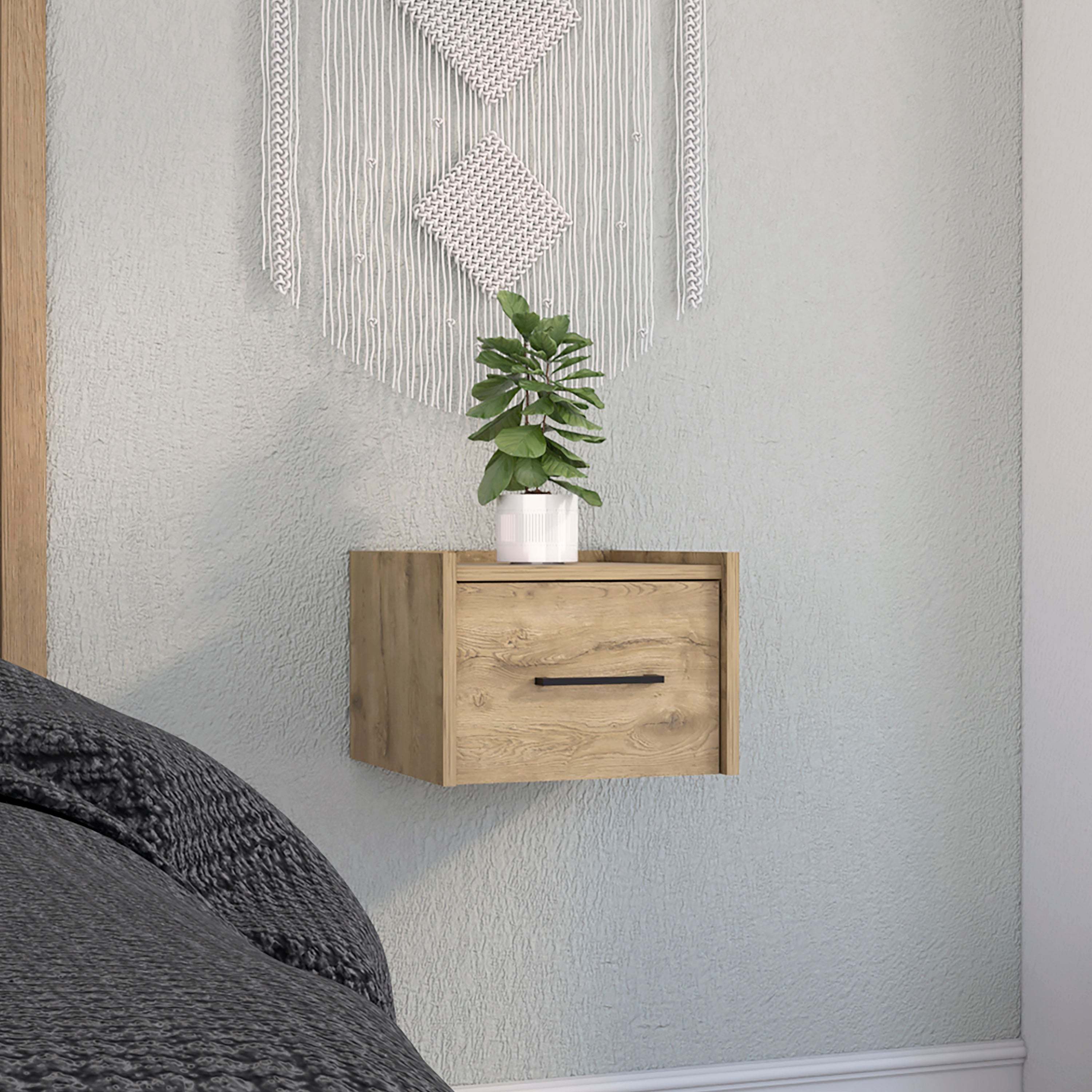 Boa Floating Nightstand: Wall-Mounted, Single Drawer Side Table - Macadamia