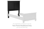 Black twin panel headboard section with two rectangular panels and decorative top molding