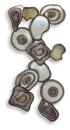 Multi-piece wall decor with heart, oval, and square resin discs in cream and dark brown