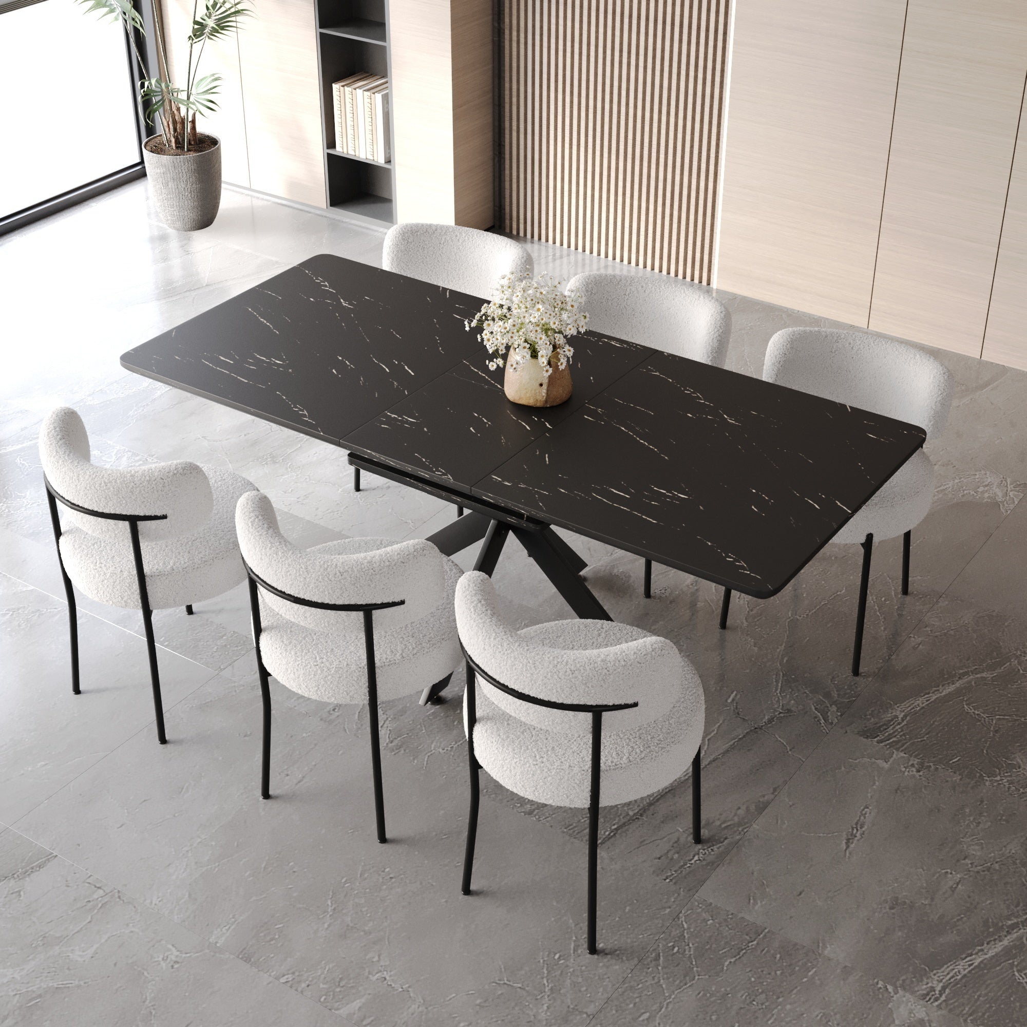 7-Piece Dining Set: Extendable Table & 6 Upholstered Chairs