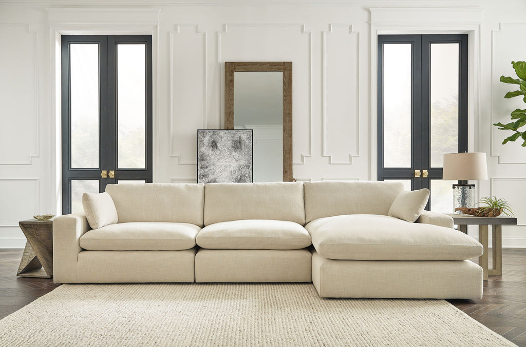 Elyza - 4 Pc. - Right Arm Facing Corner Chaise 3 Pc Sectional, Ottoman - Linen
