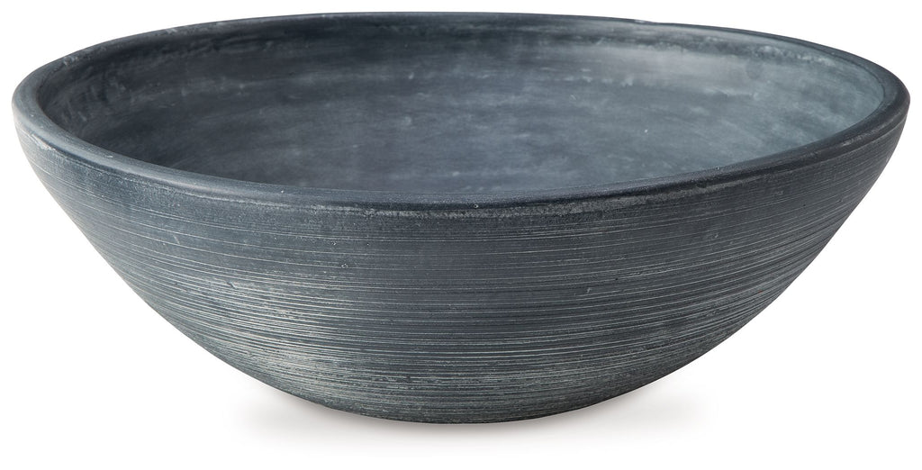 Meadie bowl, dark blue-gray ceramic with textured bands