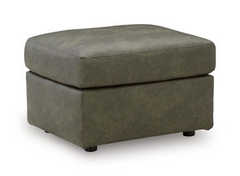 Hollis Studio upholstered ottoman in dark olive with padded square seat and short legs