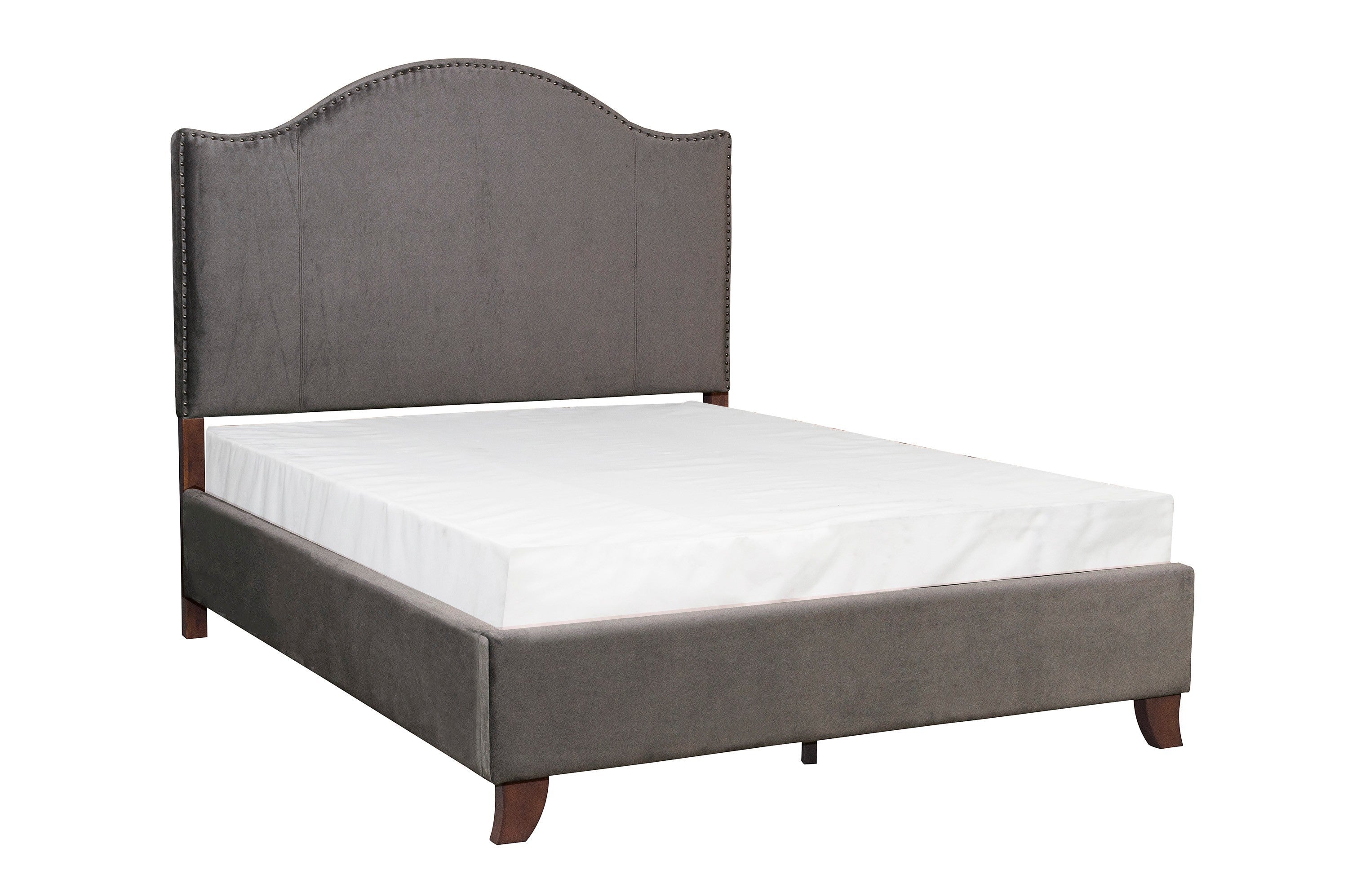 Modern Traditional Gray Velvet Full Bed Camelback Headboard Furniture