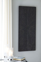 Antique black wall decor panel with textured crosshatch and central starburst lines
