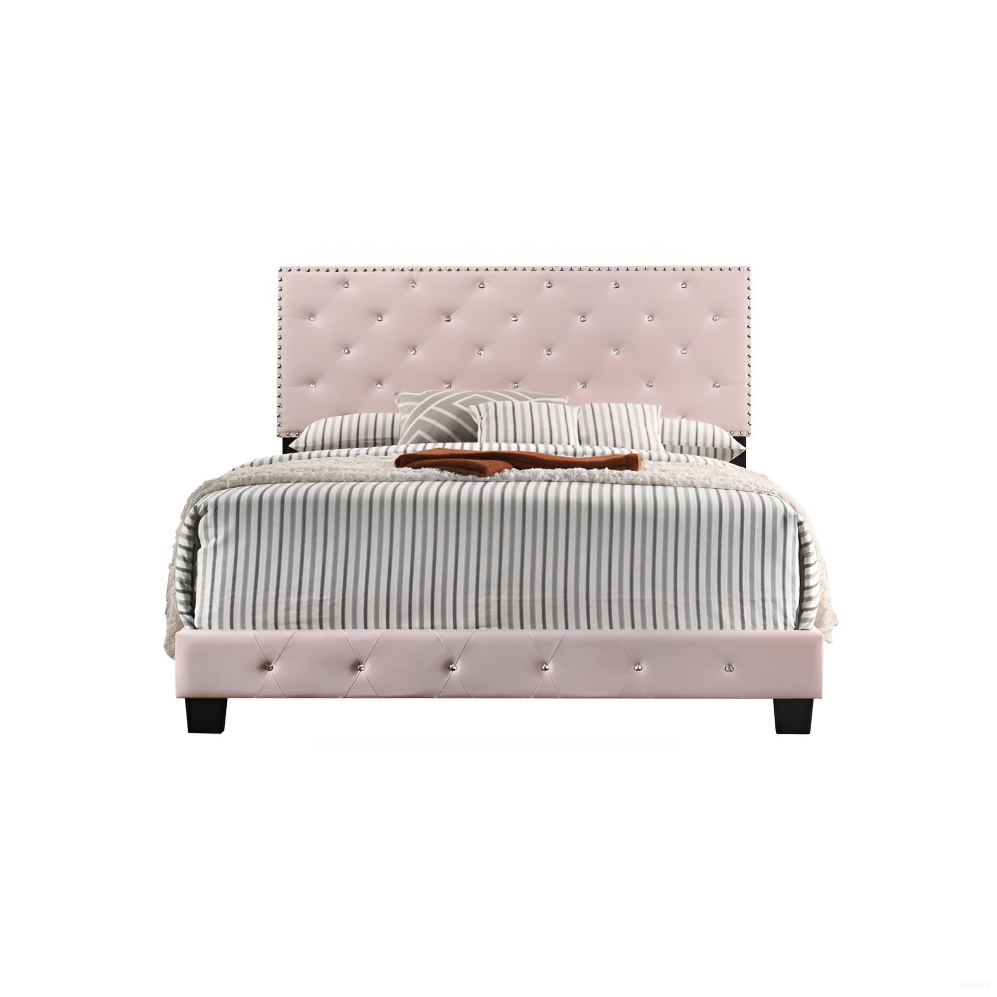 Pink Velvet Transitional Full Bed | Sturdy Design