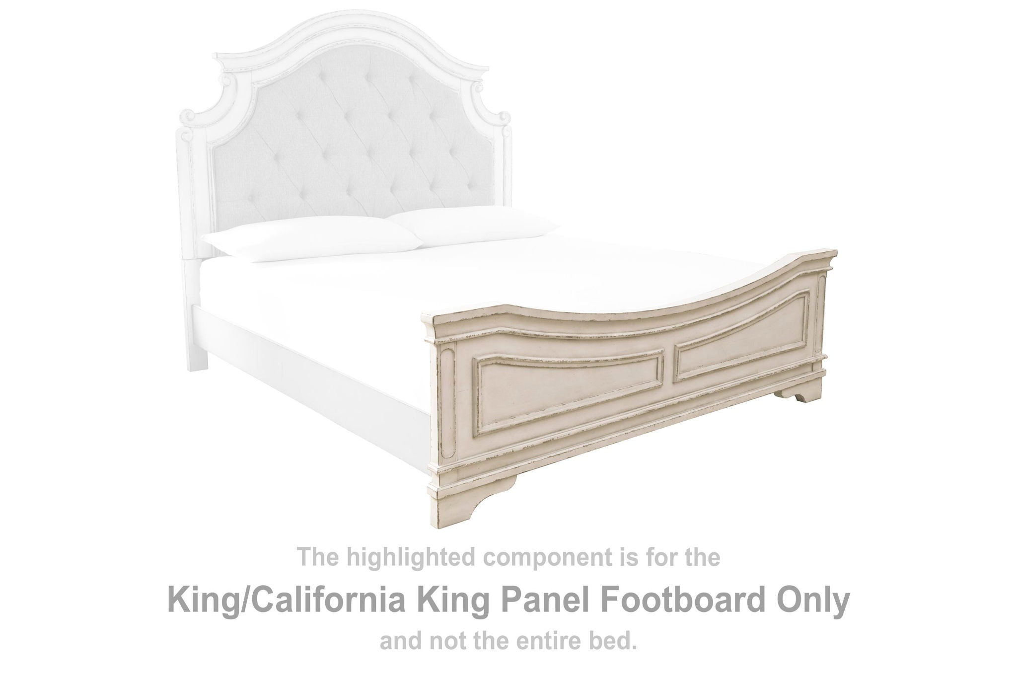 Chipped white panel footboard with raised decorative trim