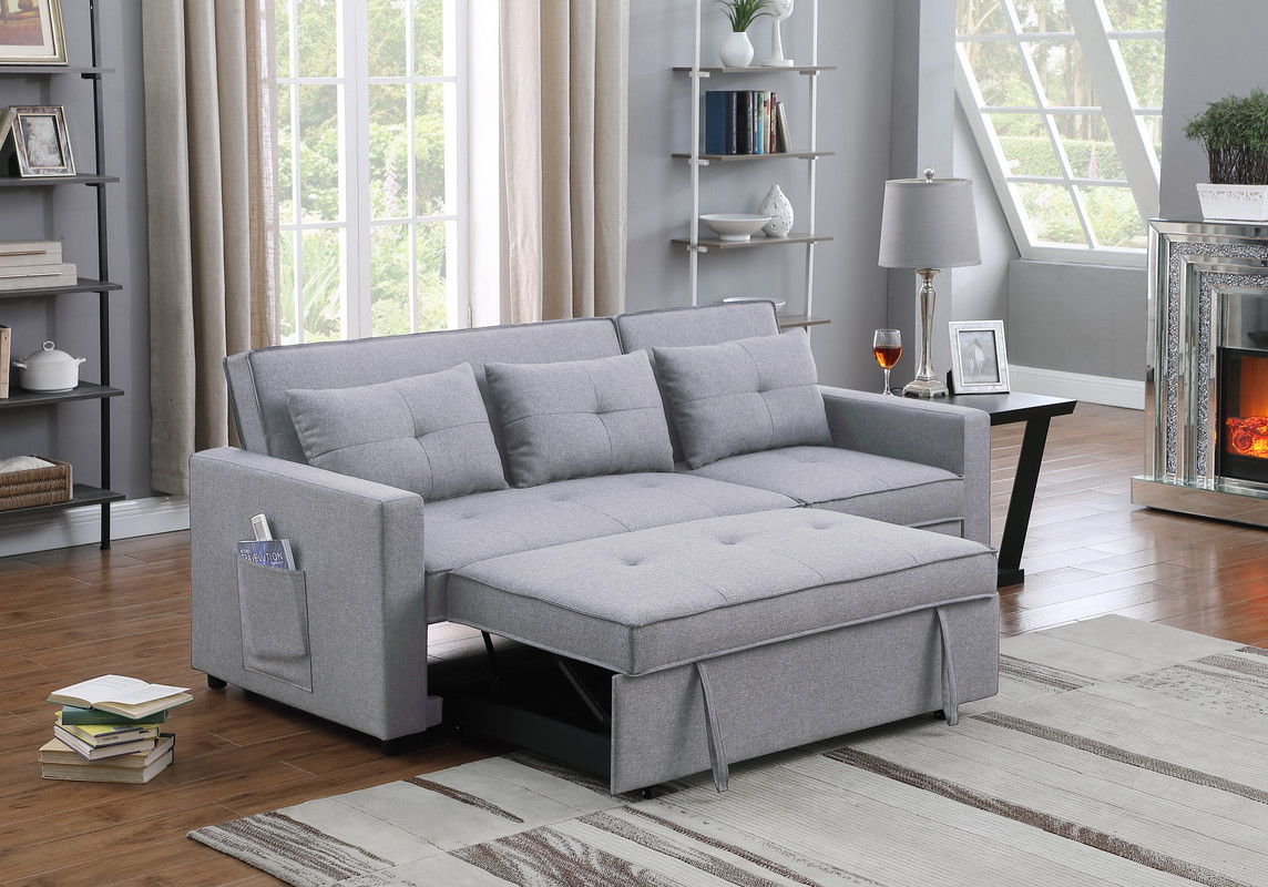 Zoey - Linen Convertible Sleeper Sofa With Side Pocket