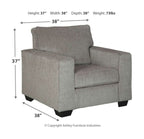 Gray fabric armchair with rectangular seat cushion (38 in wide)