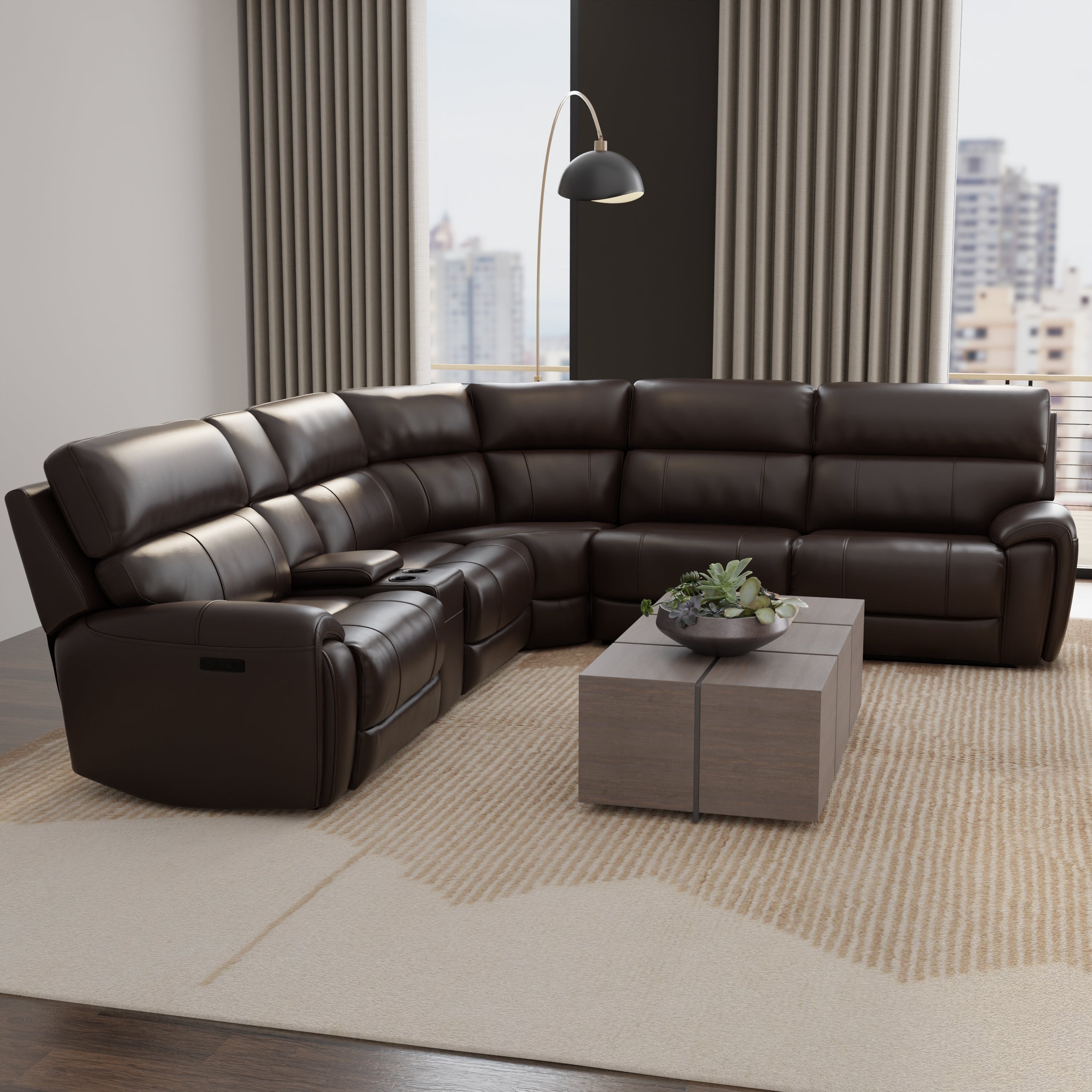Brazil Tobacco 6-Pc Leather Power Sectional Sofa