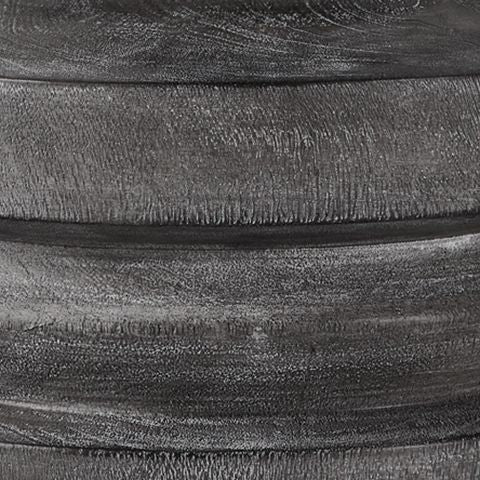 Distressed black poly lamp base with horizontal ridged texture