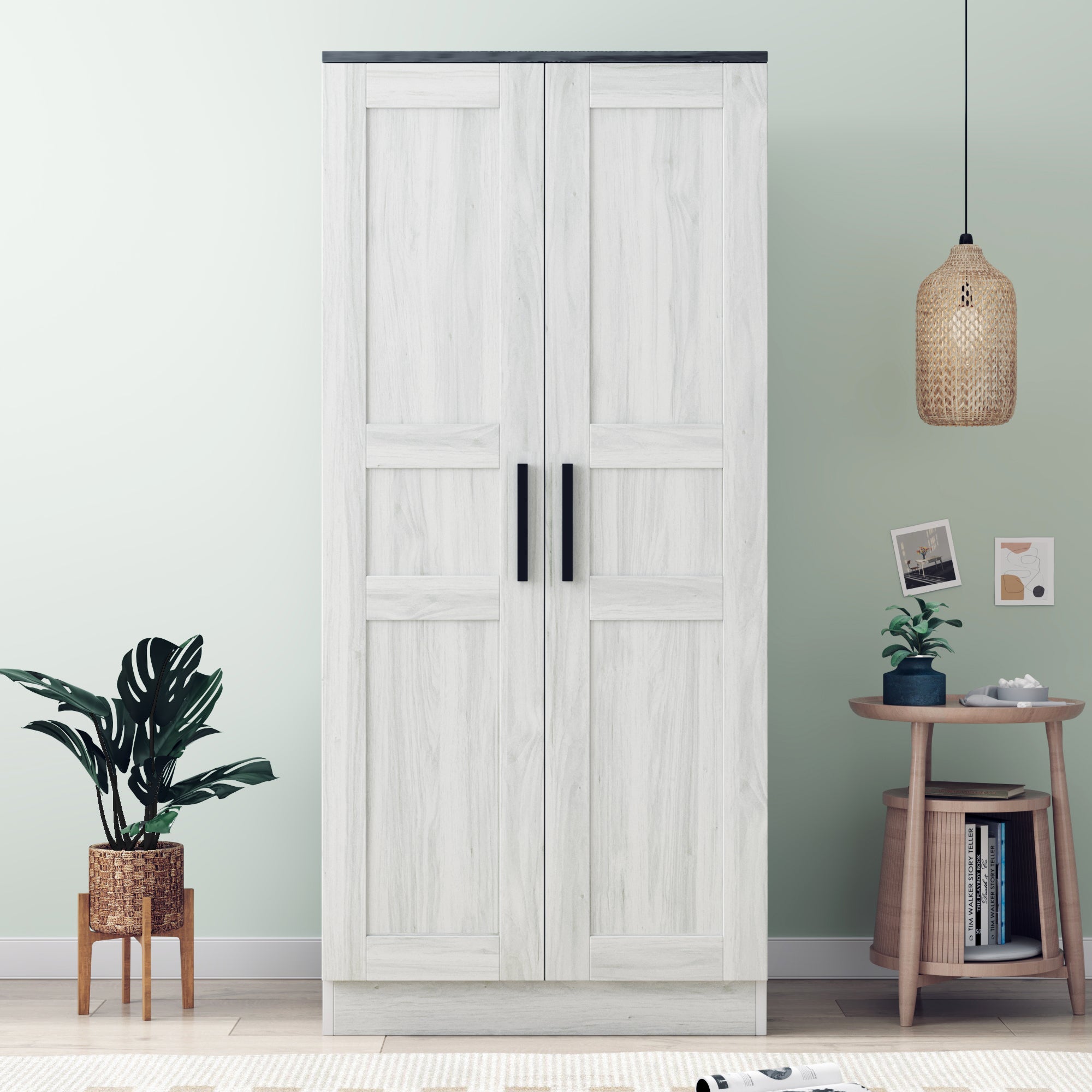 Modern 2-Door Wardrobe Armoire w/ LED - Grey