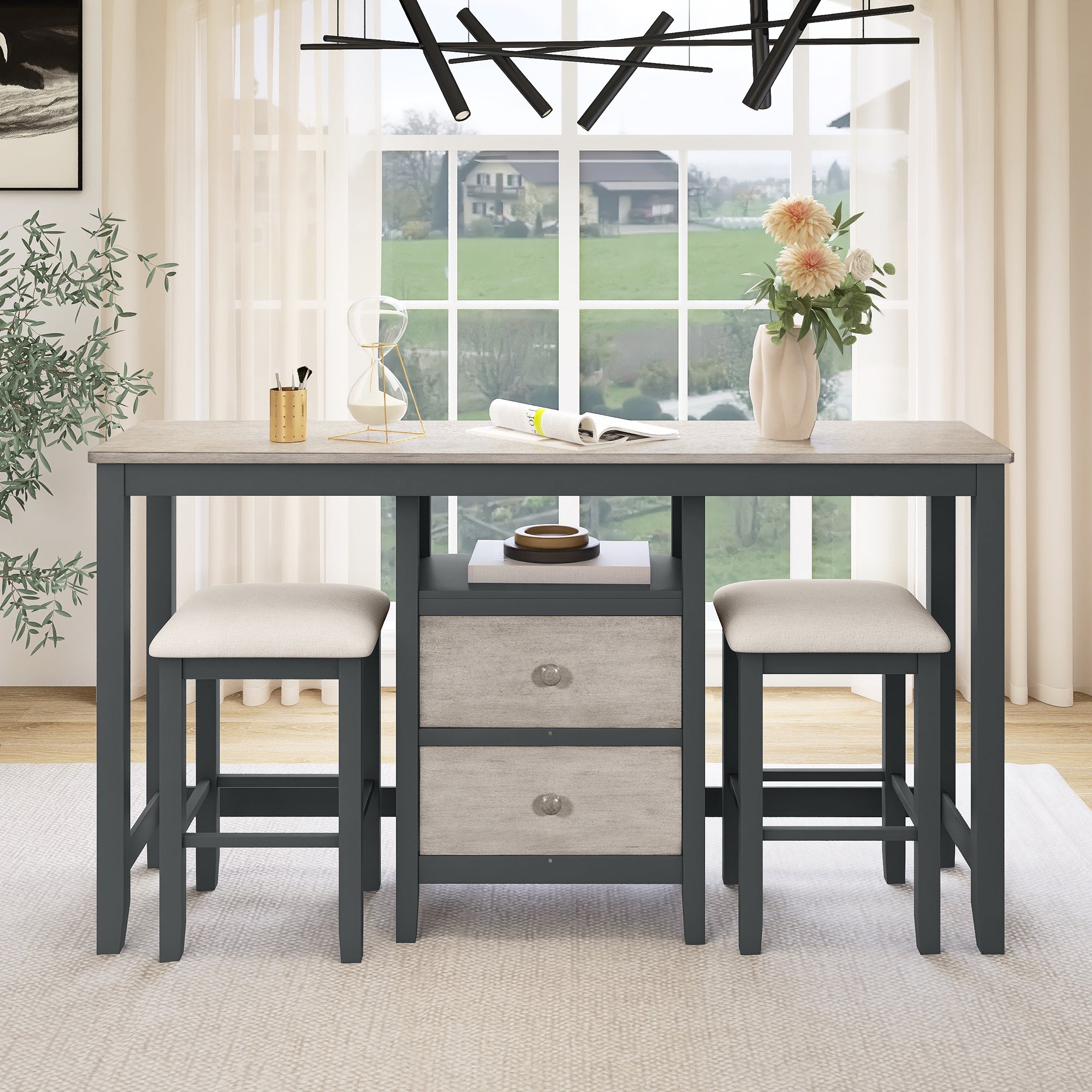 Farmhouse 3-Piece Counter Height Dining Set