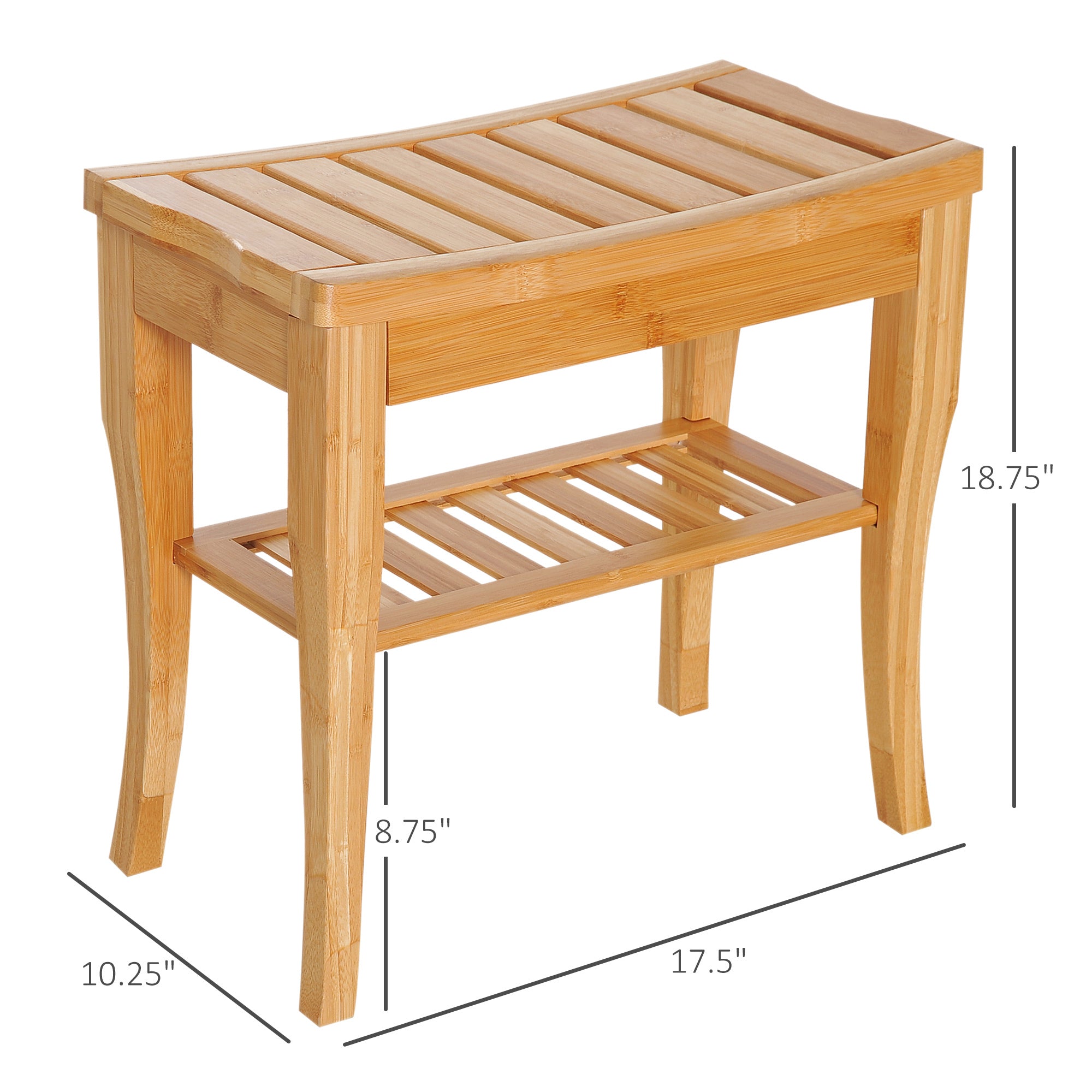 Bamboo Shower Bench with Storage Shelf - 20"
