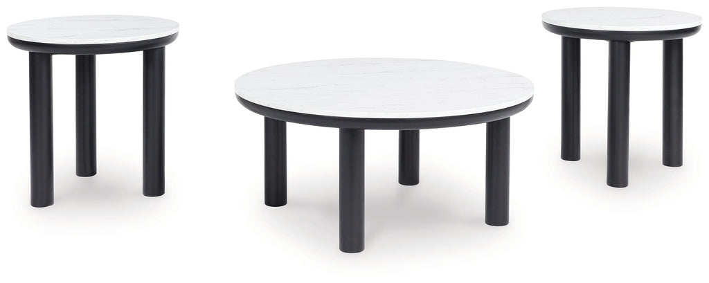 Round occasional table set of 3 with white tops and black legs