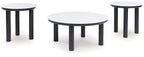 Round occasional table set of 3 with white tops and black legs