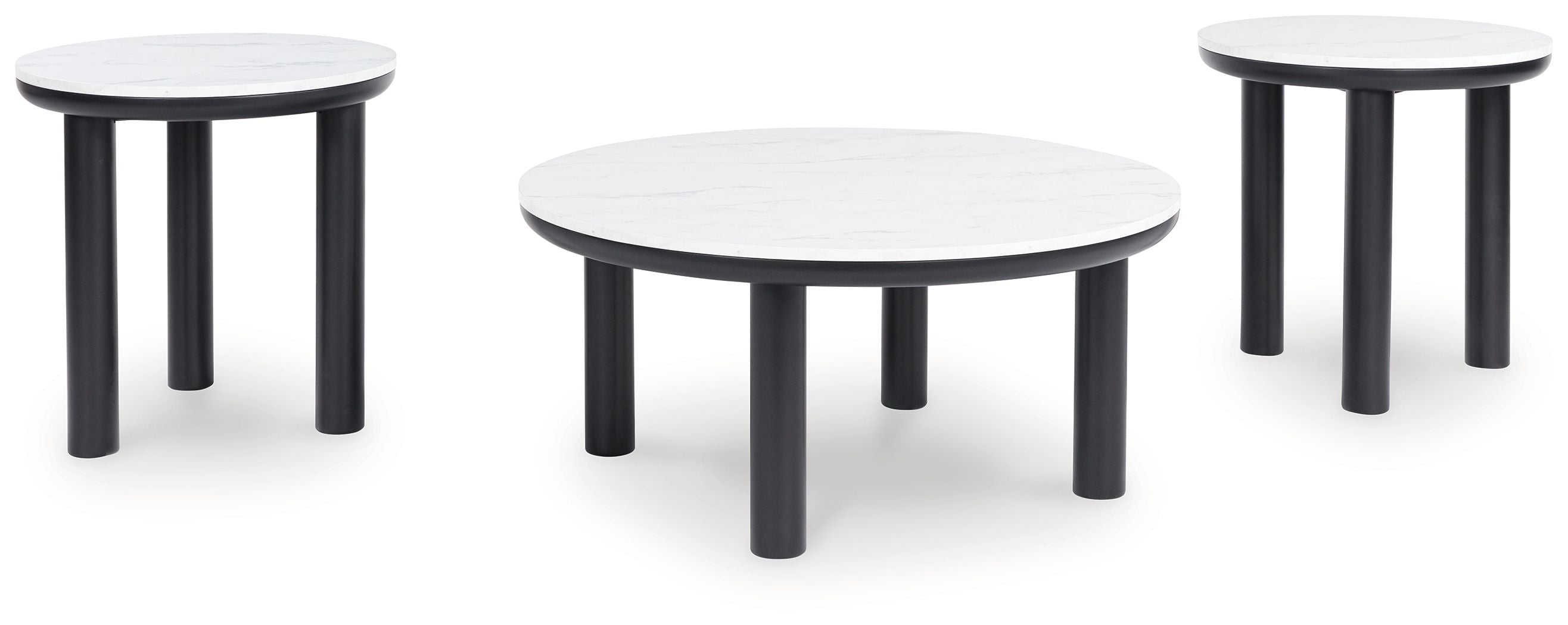 Round occasional table set of 3 with white tops and black legs