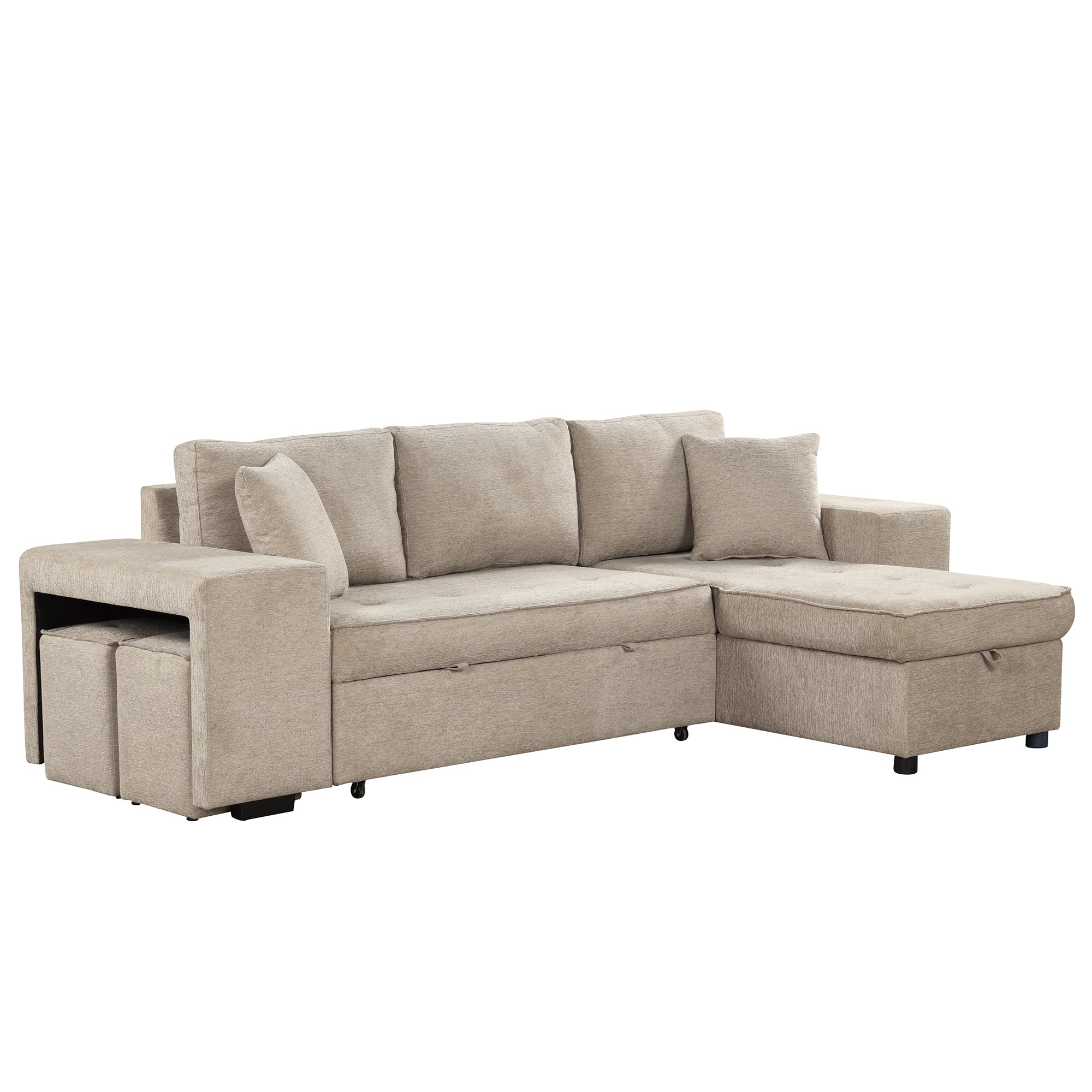 104" Brown Modern L-Shaped Sectional Sofa Bed with Storage