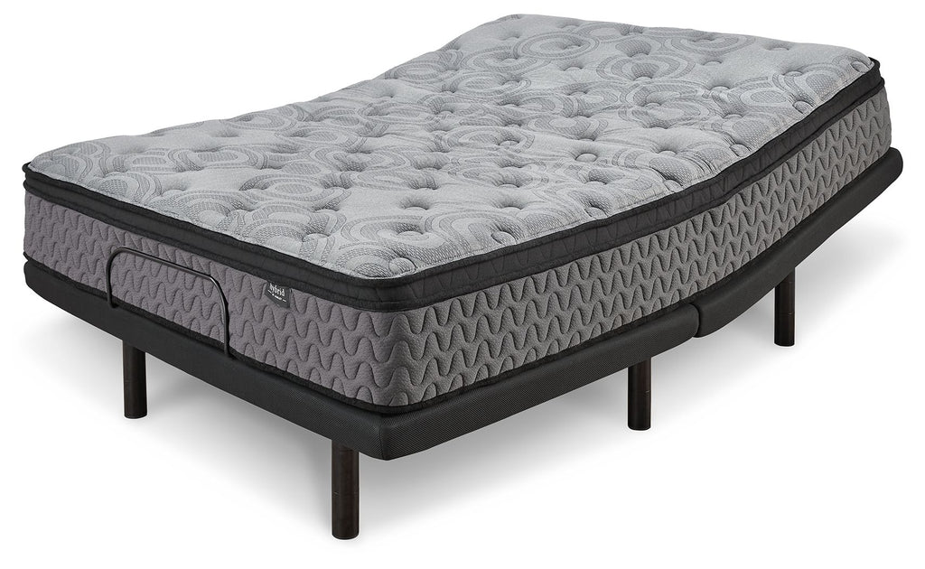 Gray quilted firm mattress with black edge trim and embossed pattern