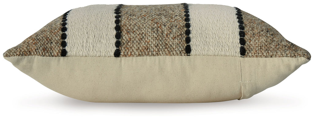 Rueford pillow with light backing and dark beaded stripe pattern at top
